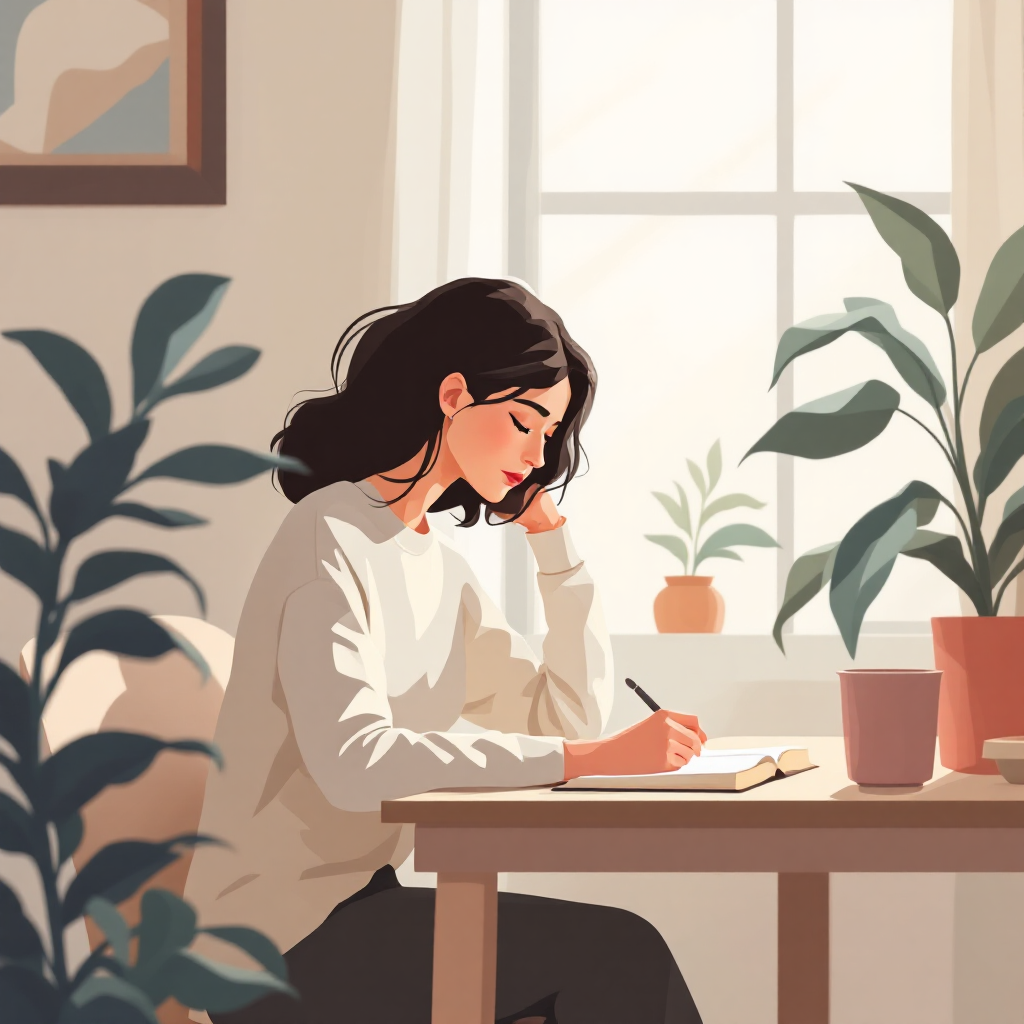 書いている女性